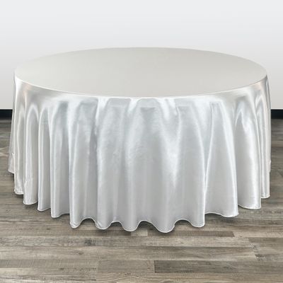YOUR CHAIR COVERS - 132 inch Round Satin Tablecloth White, Round Table Linens for 6 ft Banquet Tables
