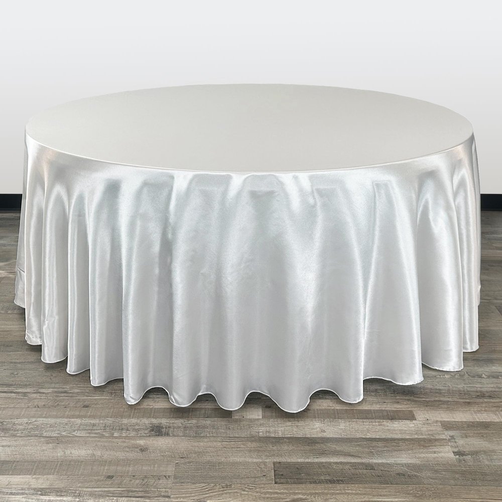 YOUR CHAIR COVERS - 132 inch Round Satin Tablecloth White, Round Table Linens for 6 ft Banquet Tables