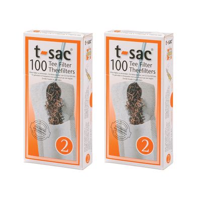 T-Sac Tea Filter Bags, Disposable Tea Infuser, Number 2-Size, 2 to 4-Cup Capacity, Set of 200 White