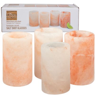 D'Eco Himalayan Salt Shot Glasses (4 Pack)- Hand-Carved 3" All-Natural Pink Salt Tequila Shooters Set - Mess-free way to add salty flavor to any shot - Great for Parties, Home Bars & Xmas Holiday Gift
