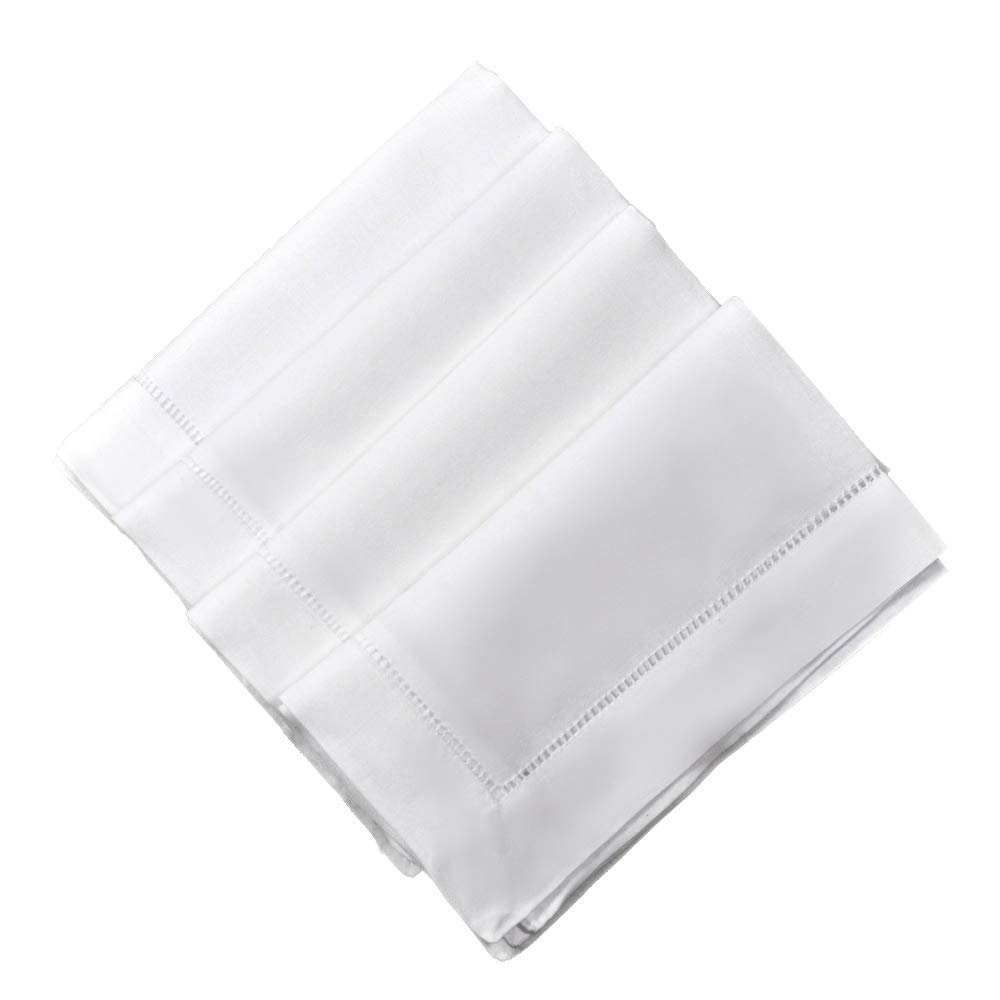 Bumblebee Linens White Linen Hemstitched Dinner Napkins Set of 4 20" X 20" Ladder Hem Stitch Cloth Napkin