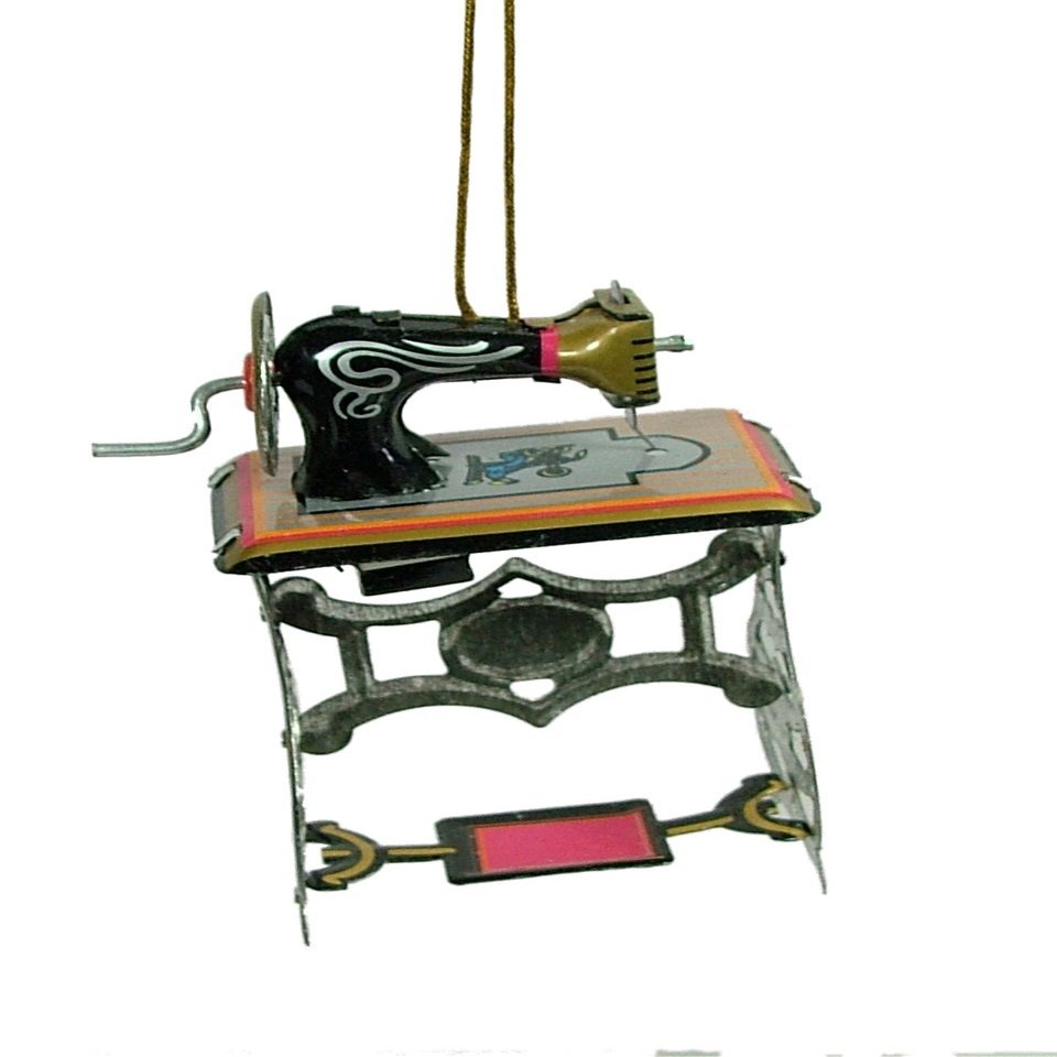 On Holiday Tin Vintage Style Sewing Machine Quilting Sew Thread Christmas Tree Ornament