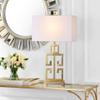 SAFAVIEH Lighting Collection  Greek Key Table Lamp Set of 2  Antique Gold Metal Base with White Fabric Shade, LED Bulbs Included, 29-Inch Bedroom Living Room Desk Lamps (LIT4305A-SET2) view 4