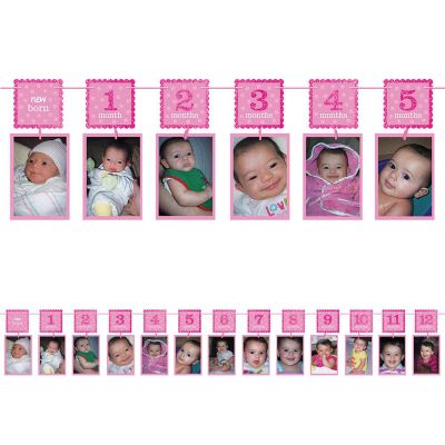 Stylish Multicolor Photo Garland 1st Birthday Girl - 12' (1 Pc.) | Vibrant & Adorable Keepsake Decoration | Perfect for Events