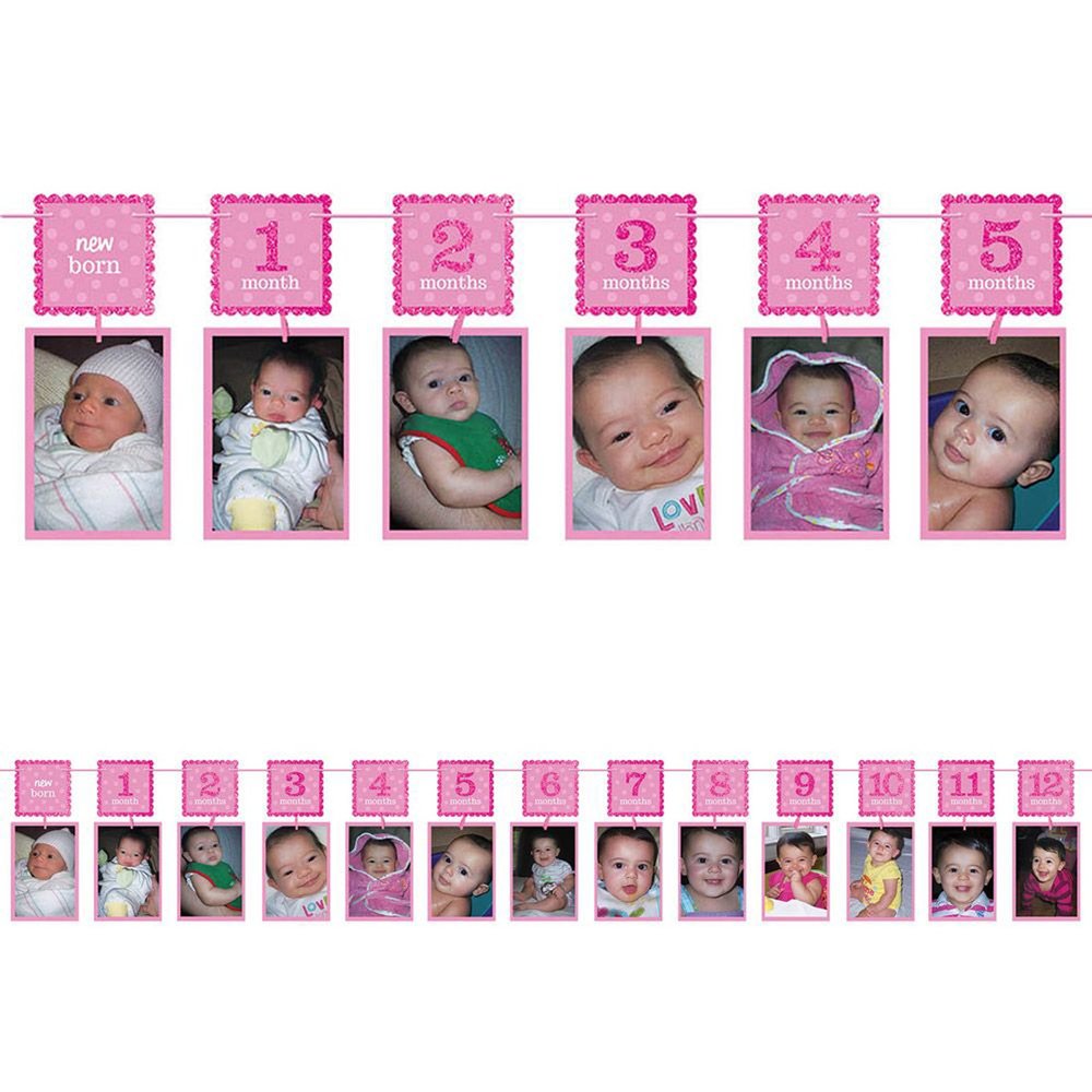 Stylish Multicolor Photo Garland 1st Birthday Girl - 12' (1 Pc.) | Vibrant & Adorable Keepsake Decoration | Perfect for Events