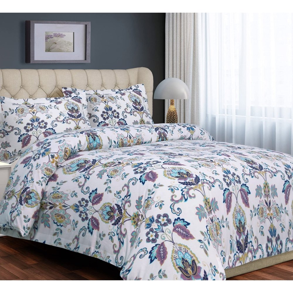 Tribeca Living Abstract Paisley Printed Flannel 200 GSM Luxury Duvet Cover Set, King, Multicolor