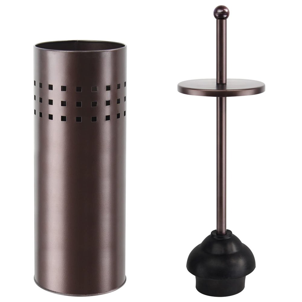 Blue Donuts Toilet Plunger with Holder for Bathroom, Multi Drain Suitable Also for Bathtubs, Quick Dry, Bronze