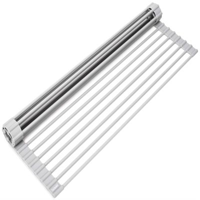 Surpahs 20.5 x 13.1 Inch Roll-Up Dish Drying Rack, Fits Across Sink Openings up to 19.5 Inches, Heavy-Duty Premium Silicone, Strong Support, Non-Slip, Heat-Resistant, Warm Gray