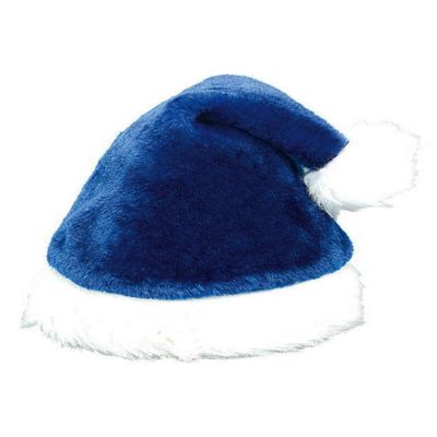 Deluxe Plush Santa Blue & White Faux Fur Hat - 15" x 11", 1 Piece - Ideal for Christmas, Holiday, & Themed Parties