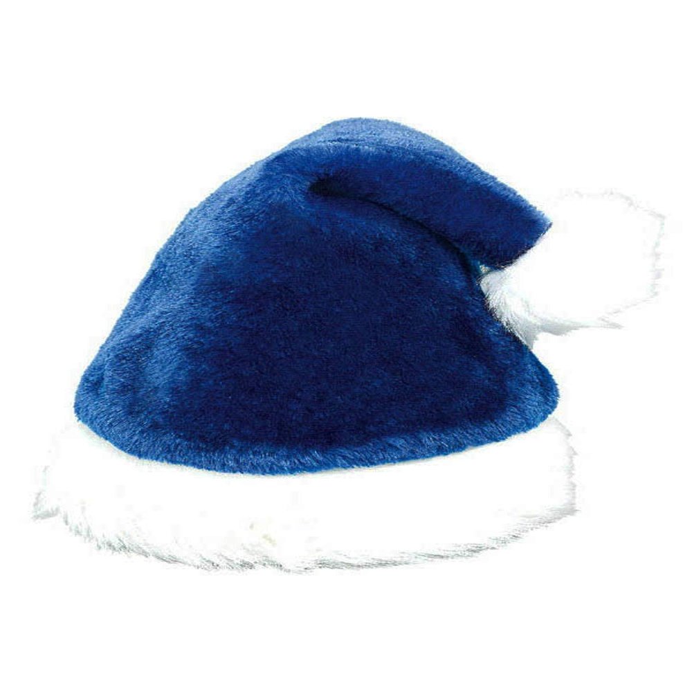 Deluxe Plush Santa Blue & White Faux Fur Hat - 15" x 11", 1 Piece - Ideal for Christmas, Holiday, & Themed Parties