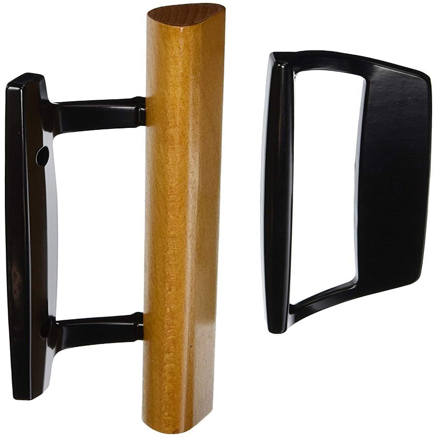 Wright Products - Mortise Sliding Patio Door Handle and Installation Hardware Set, Wood/Black - Replacement Sliding Glass Door Lock, 3-15/16 in