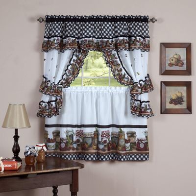 naturally home Royal Decorative Printed Kitchen Curtain Cottage Set with Mason Jars - 57x24