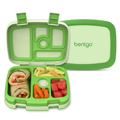 Bentgo Kids Bento-Style 5-Compartment Leak-Proof Lunch Box - Ideal Portion Sizes for Ages 3 to 7 - Durable, Drop-Proof, Dishwasher Safe, PFAS & BPA-Free & Made with Food-Safe Materials (Green)