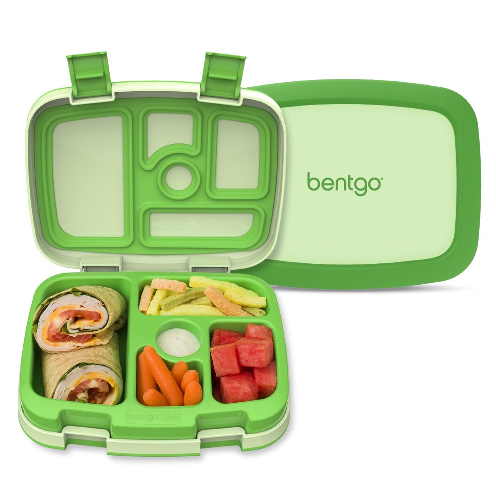 Bentgo Kids Bento-Style 5-Compartment Leak-Proof Lunch Box - Ideal Portion Sizes for Ages 3 to 7 - Durable, Drop-Proof, Dishwasher Safe, PFAS & BPA-Free & Made with Food-Safe Materials (Green)