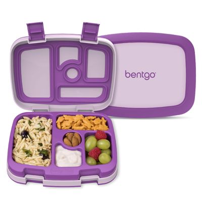 Bentgo Kids Bento-Style 5-Compartment Leak-Proof Lunch Box - Ideal Portion Sizes for Ages 3 to 7 - Durable, Drop-Proof, Dishwasher Safe, PFAS & BPA-Free & Made with Food-Safe Materials (Purple)
