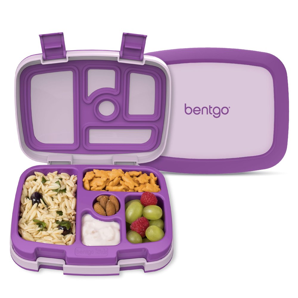 Bentgo Kids Bento-Style 5-Compartment Leak-Proof Lunch Box - Ideal Portion Sizes for Ages 3 to 7 - Durable, Drop-Proof, Dishwasher Safe, PFAS & BPA-Free & Made with Food-Safe Materials (Purple)