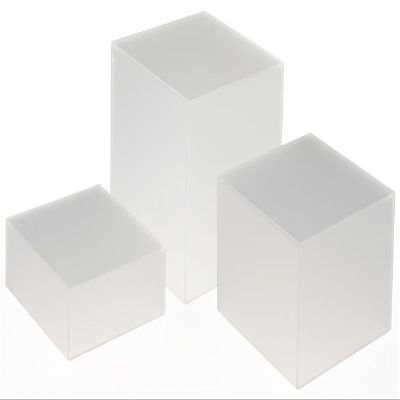 Displays2go Stacking Display Cubes Nesting with 1 Large, 1 Medium, 1 Small Stand (Set of 3), Frosted White