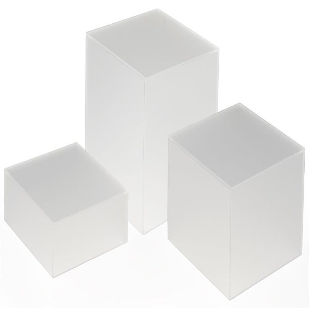 Displays2go Stacking Display Cubes Nesting with 1 Large, 1 Medium, 1 Small Stand (Set of 3), Frosted White