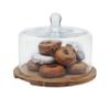 Libbey Acaciawood Flat Round Wood Server with Glass Dome view 1