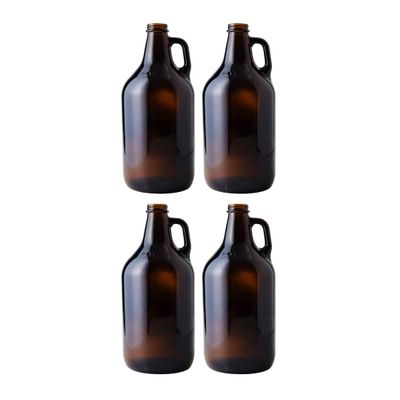 True Fabrications 1/2 Gallon Brown Beer Growler with poly seal caps, Reusable, Has Uv Protection (Pack of 4)