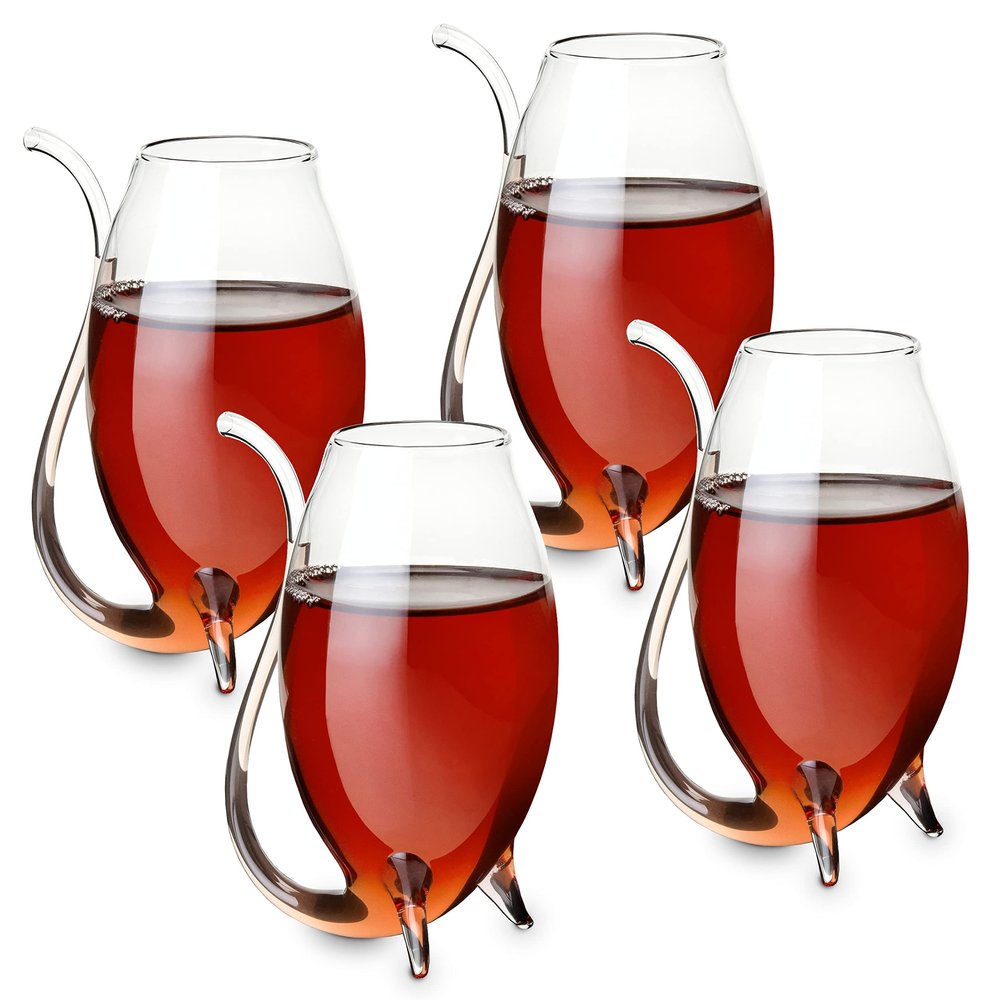 True Douro Port Sippers, Port Wine Glasses Drinking Set, Wine Glass with Straw Built in, Clear Cup, Set of 4, 3 oz Capacity