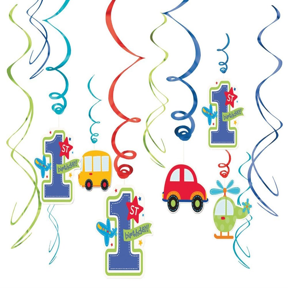 "All Aboard Boy" Value Pack Foil Swirl Decorations, Birthday