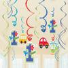 "All Aboard Boy" Value Pack Foil Swirl Decorations, Birthday view 2