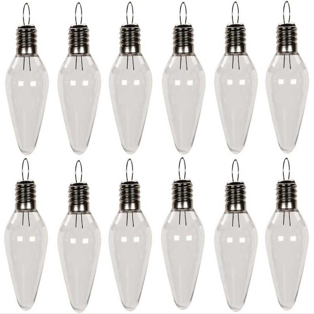 Creative Hobbies Clear Plastic Bulb Shape Christmas Ornaments 100mm (4 Inch) - Shatterproof & Ready to Decorate | 12 Pack