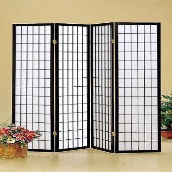 Japan Oriental Square Style - 4 Panel Black Shoji Screen/room Divider