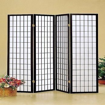 Japan Oriental Square Style - 4 Panel Black Shoji Screen/room Divider