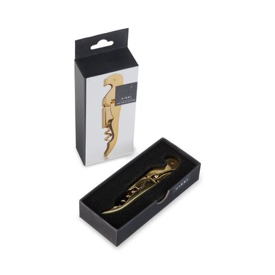 Viski 24k Gold Plated Signature Double Hinged Waiter's Corkscrew Wine Opener, Stainless Steel with Built-in Bottle Opener & Foil Cutter for Home Bar, Kitchen, Travel, Gifts for Wine Lovers, Set of 1
