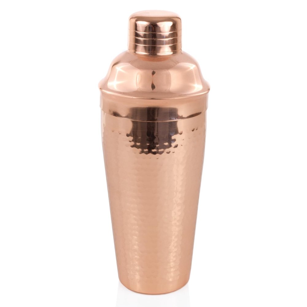 Twine Hammered Cocktail Shaker for Cold Brew Cocktails, Margarita, Whiskey Sour, Stainless Steel Martini Shaker with Strainer, Copper Plated, Home Bar Accessories, Bar Tools, 25 oz, Set of 1