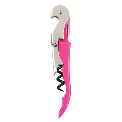 True Truetap Double Hinged Waiters Corkscrew Bottle Opener with Foil Cutter, Professional Wine Key for Servers, Set of 1, Pink