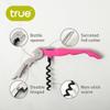 True Truetap Double Hinged Waiters Corkscrew Bottle Opener with Foil Cutter, Professional Wine Key for Servers, Set of 1, Pink view 2