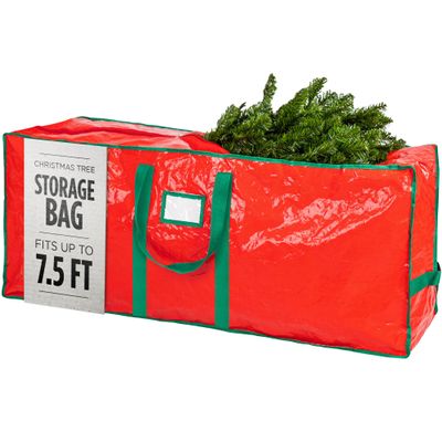 Christmas Tree Storage Bag - Stores 7.5 Foot Artificial Xmas Holiday Tree, Durable Waterproof Material, Zippered Bag, Carry Handles. Protects Against Dust, Insects and Moisture (Red)