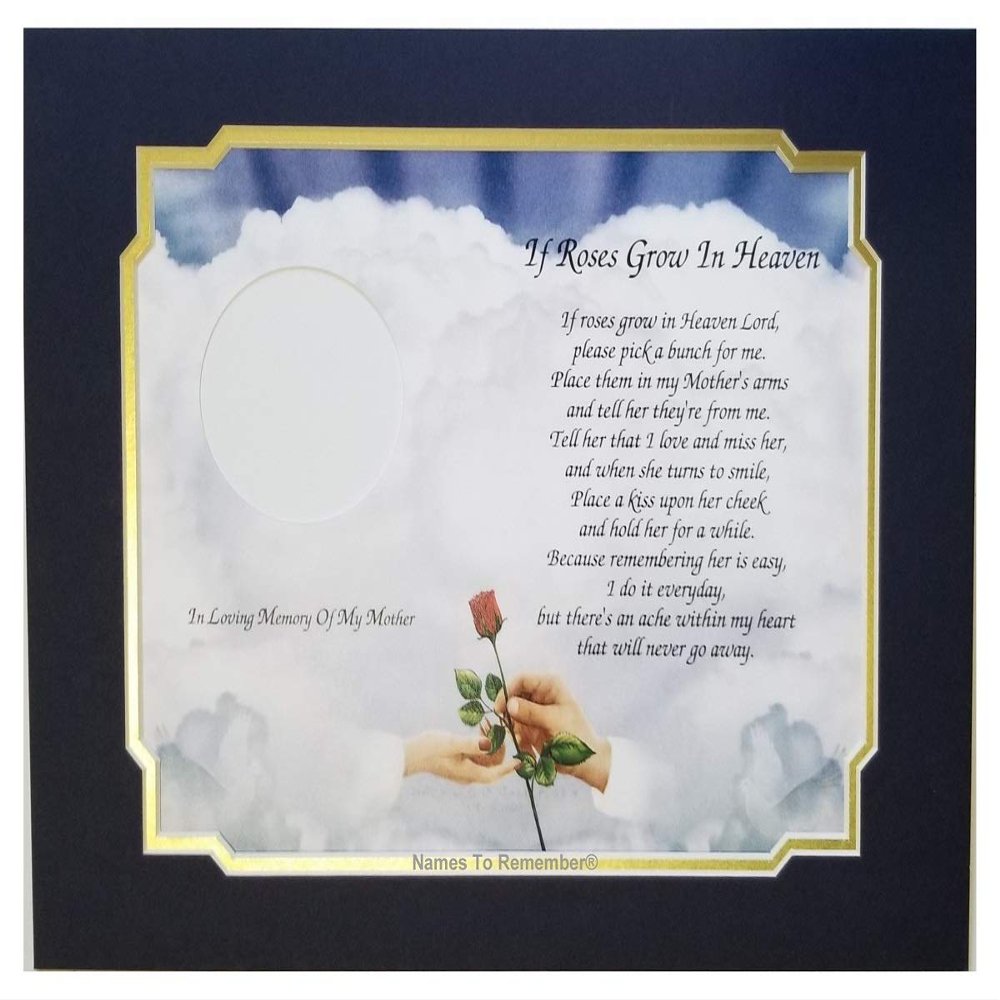In Memory of Mother "If Roses Grow In Heaven" Memorial Poem For Loss Of Mother Hands With Red Rose