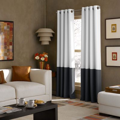 Curtainworks Kendall Color Block Grommet Curtain Panel, 95 inch, White / Dark Grey