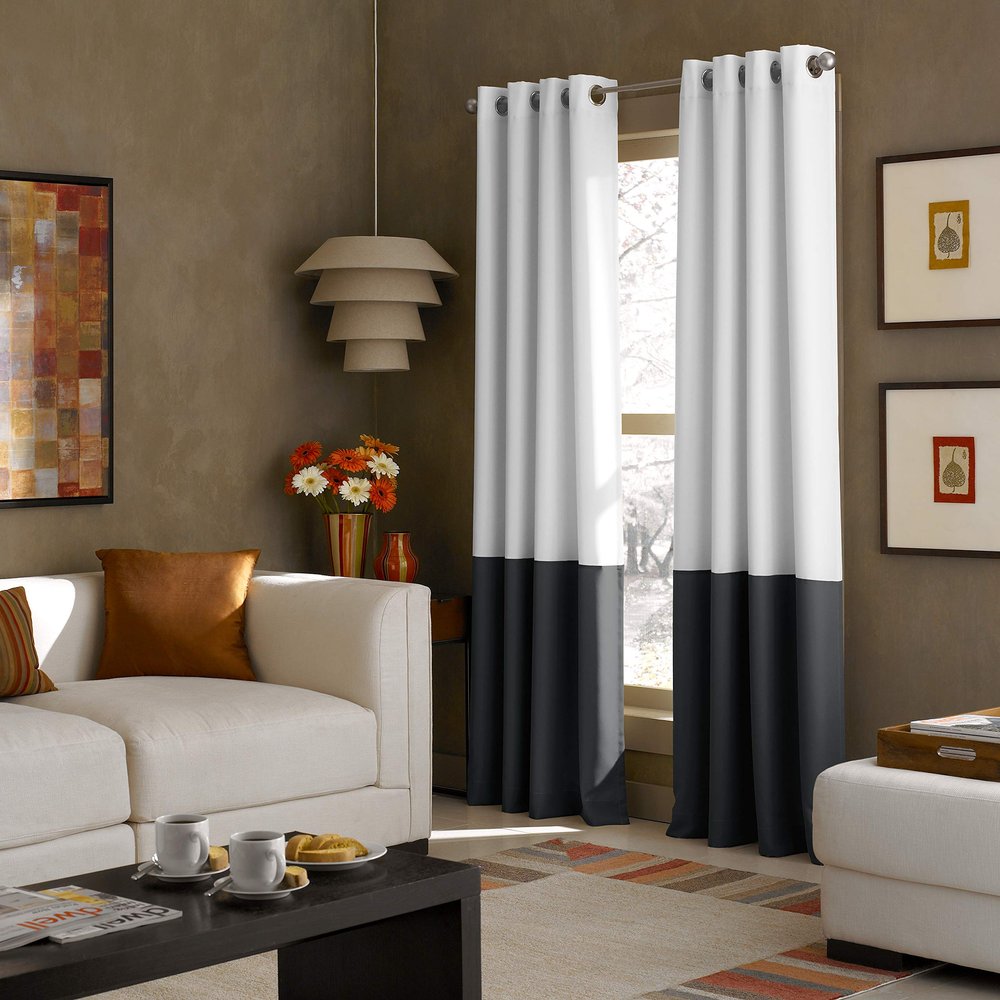 Curtainworks Kendall Color Block Grommet Curtain Panel, 95 inch, White / Dark Grey