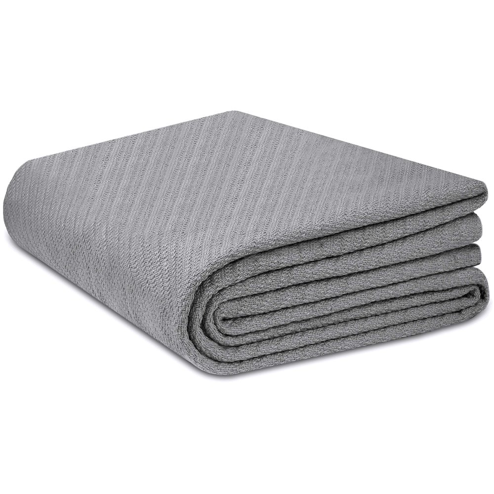 COTTON CRAFT Soft Cotton Thermal Blanket - Plush Herringbone Twill - All Season Luxurious Breathable Skin Friendly Lightweight Cooling Throw Blanket - Sofa Couch Travel Camping Dorm - Full Queen Grey