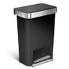 simplehuman 45 Liter / 12 Gallon Rectangular Kitchen Step Trash Can with Soft-Close Lid, Black Plastic view 1