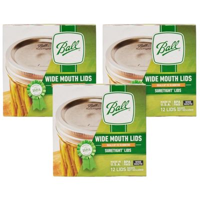Ball Mason Jar Lids, Wide Mouth, 12 CT (Pack of 3)