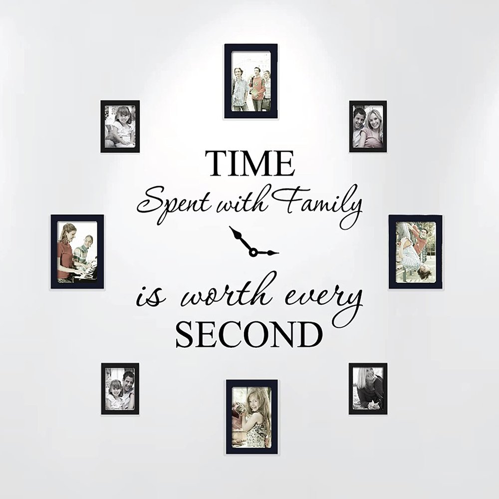 Time Spent with Family Is Worth Every Second Home Wall Decal Sticker Clock #1249 (Matte Black, 20" wide x 17" high)