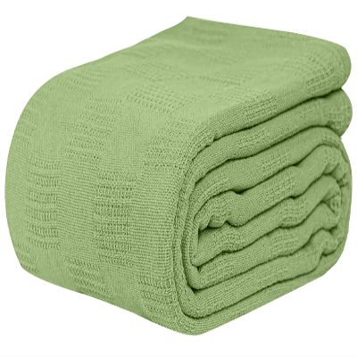 Linteum Textile Hospital Thermal SNAGLESS Spread Blanket, 100% Cotton (74x100 in, Green)
