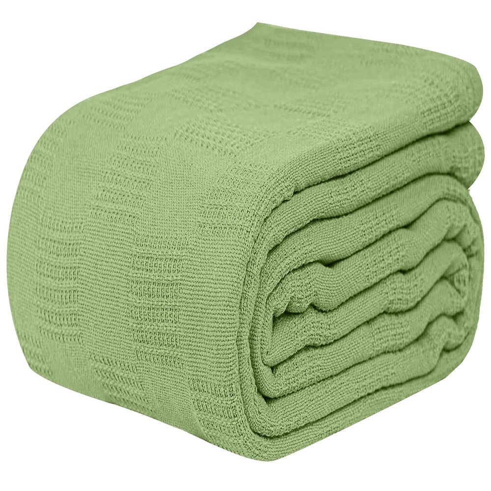 Linteum Textile Hospital Thermal SNAGLESS Spread Blanket, 100% Cotton (74x100 in, Green)
