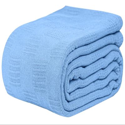 Linteum Textile Hospital Thermal SNAGLESS Spread Blanket, 100% Cotton (74x100 in, Blue)