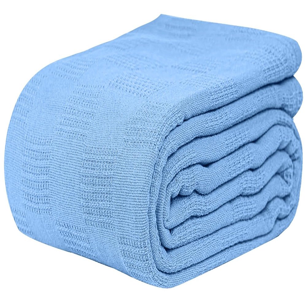 Linteum Textile Hospital Thermal SNAGLESS Spread Blanket, 100% Cotton (74x100 in, Blue)