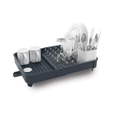 Joseph Joseph Extendable Dish Drying Rack with expanding Dual Parts, Non-Scratch, Movable Silverware Drainer & Drainage Spout, Grey