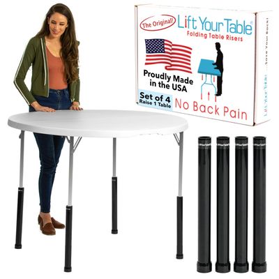 Lift Your Table Folding Table Risers - Counter Height (for Straight Leg Design) USA Made, Sturdy, Portable, Easy-to-Use Extensions Raise Straight Leg Folding Tables (Set of 4)