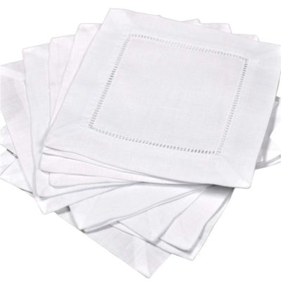 Bumblebee Linens White Linen Hemstitched Cocktail Napkins- 1 Dozen 6 X 6- Ladder Hem Stitch Cloth Napkin Coasters Model: CNLWH-001 (Home & Kitchen)