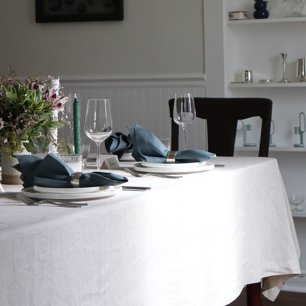 Huddleson Natural Oval Linen Tablecloth 68x98 Oval Table Cloth Luxury Italian Linen Sewn in US